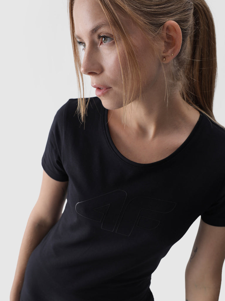 4F SlimFit T-SHIRT - Damen Shirt | mit Logo - Schwarz DEEP BLACK Bild 3
