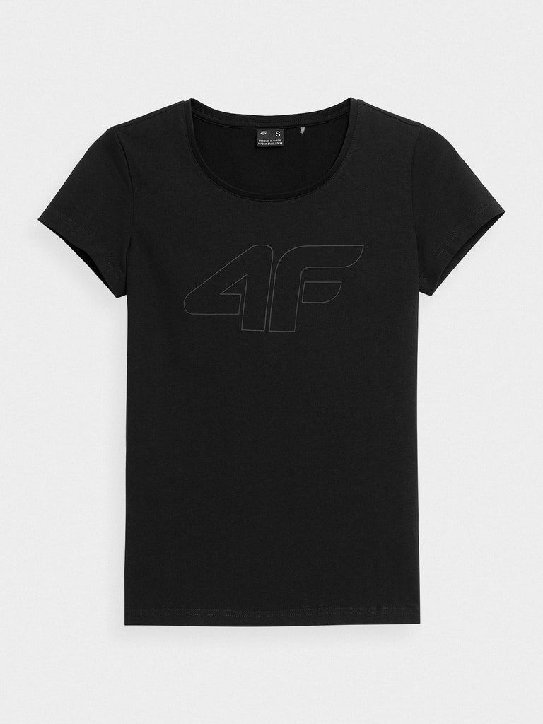 4F SlimFit T-SHIRT - Damen Shirt | mit Logo - Schwarz DEEP BLACK Bild 4