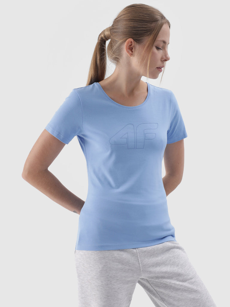 4F SlimFit T-SHIRT - Damen Shirt | mit Logo - Blau DENIM Bild 3