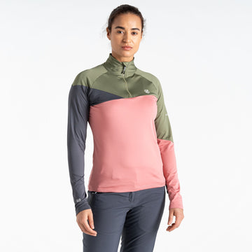 Ice II Core Stretch - Damen Midlayer | halblanger Reißverschluss - Rosa-Olive Olivine Green/Dusty Rose Bild 1