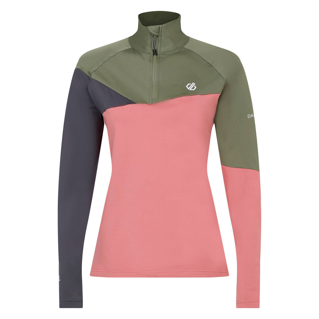 Ice II Core Stretch - Damen Midlayer | halblanger Reißverschluss - Rosa-Olive Olivine Green/Dusty Rose Bild 3