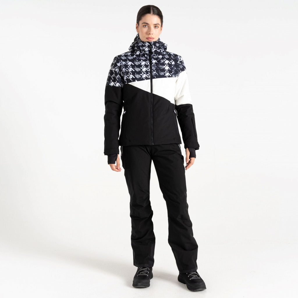 Ice III Jacket - Damen Skijacke | mit Skipass Tasche - Schwarz-Weiß Black Distressed Dogtooth Print/Black Bild 1