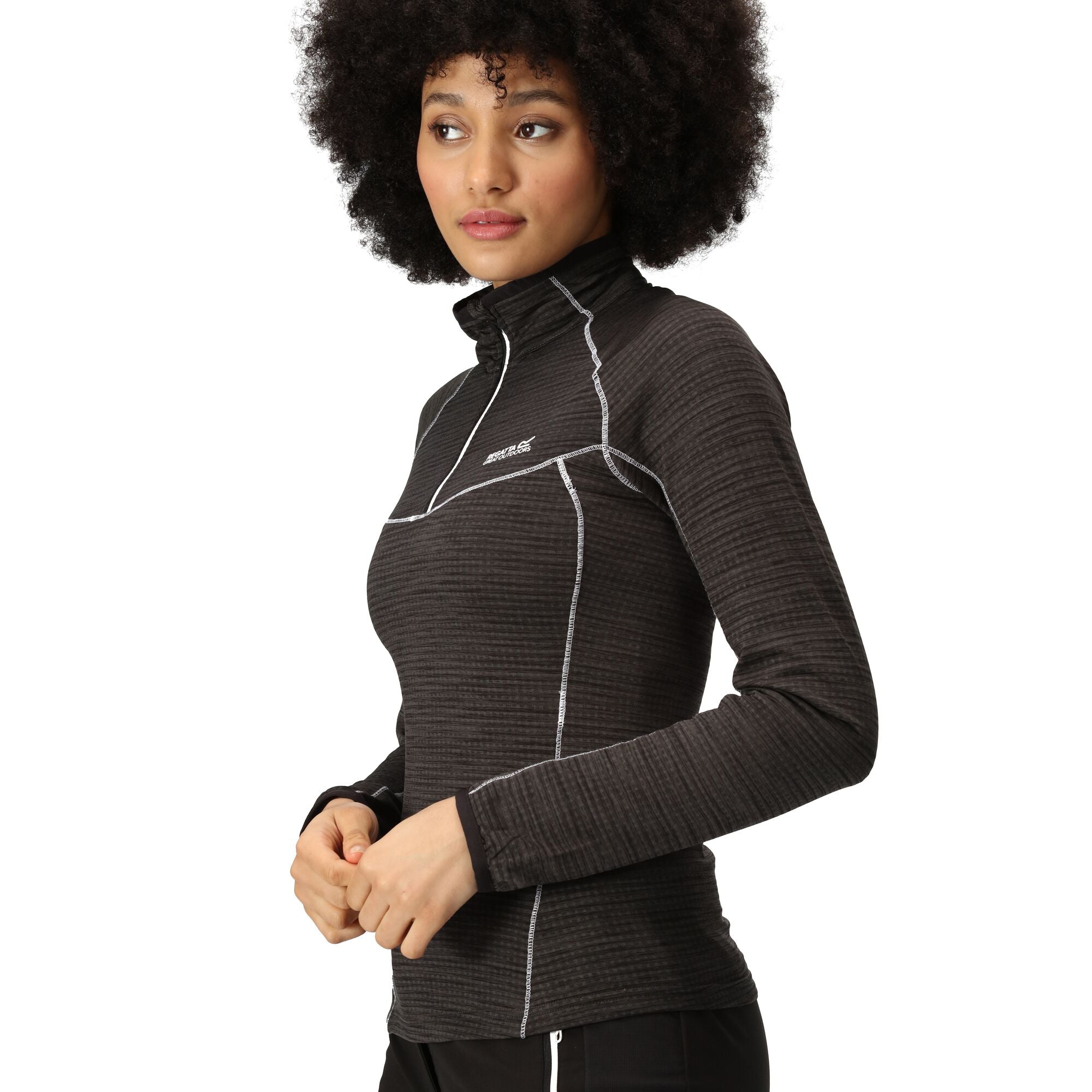 Yonder - Damen Langarmshirt | mit Zip - Schwarz