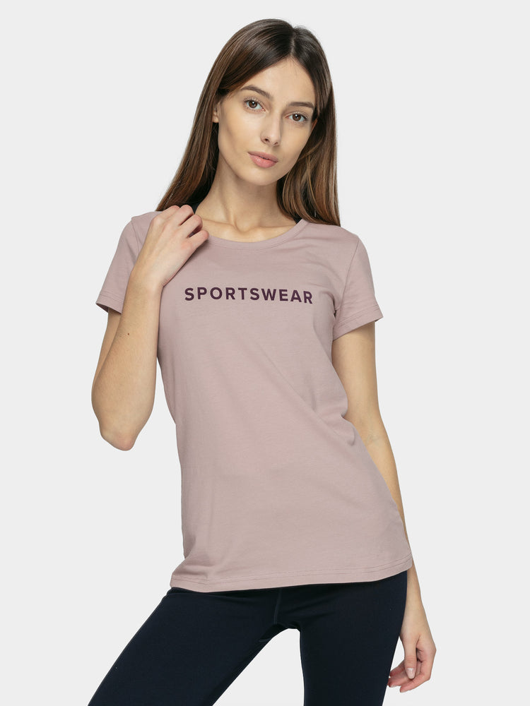 Damen T-Shirt | mit Rundhalsausschnitt und zartem Velours-Print - Rosa - Damen Fitnessshirt - 4F - Sportrabatt